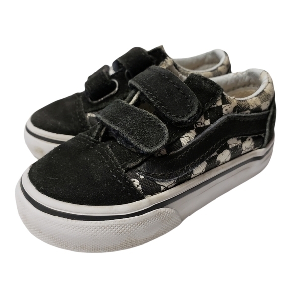 Vans Snoopy Peanuts Infants Size‎ 5 Hook and Loop Closure Black White Check - Picture 1 of 11